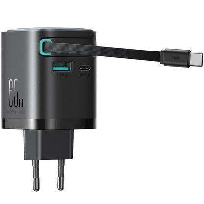 Joyroom JR-TCL02 Cargador de red con cable USB-C JR-TCL02, 65W, 3A, 1 x USB-A - 1 x USB-C, Negro 