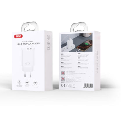 Cargador de Red con Cable microUSB XO Design CE34, 12W, 2.4A, 2 x USB-A, Blanco