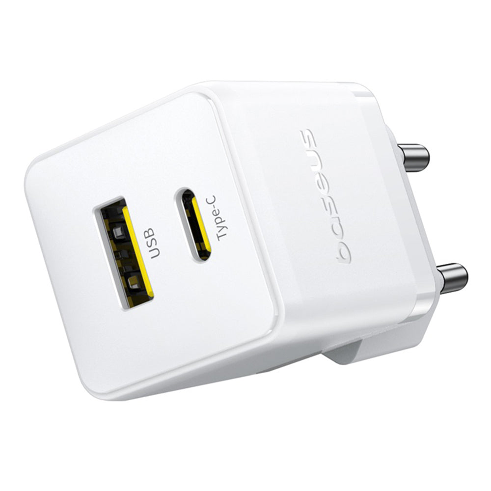 Cargador de Red con Cable USB-C Baseus Palm, 20W, 3A, 1 x USB-A - 1 x USB-C, Blanco P10111608213-01