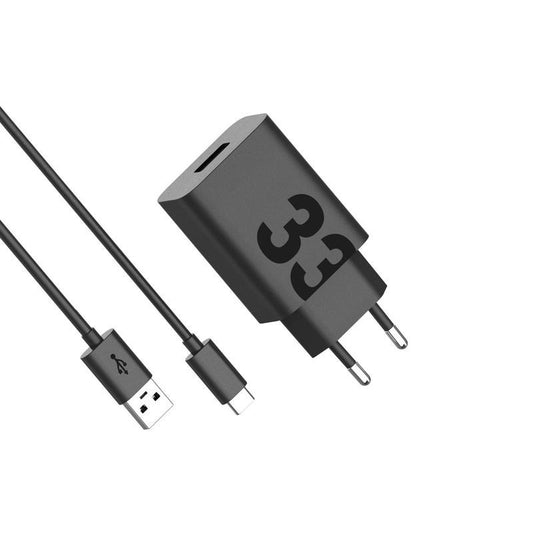 Cargador de Red con Cable USB-C Motorola, 33W, 3A, 1 x USB-A, Negro PG38C06448