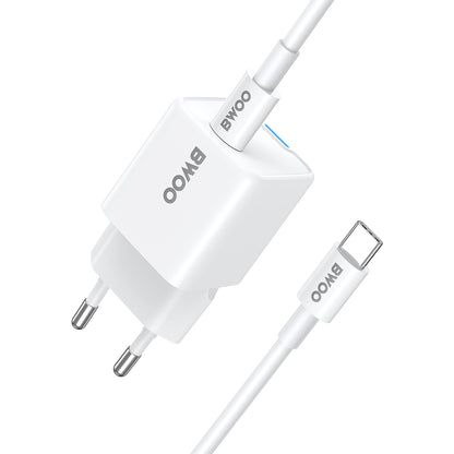 Cargador de Red con Cable USB-C BWOO CDA211, 30W, 3A, 1 x USB-C, Blanco