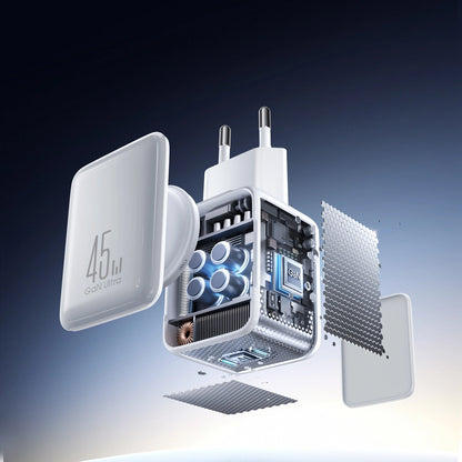Cargador de Red con Cable USB-C Joyroom JR-TCL05, 45W, 3A, 2 x USB-C, Blanco