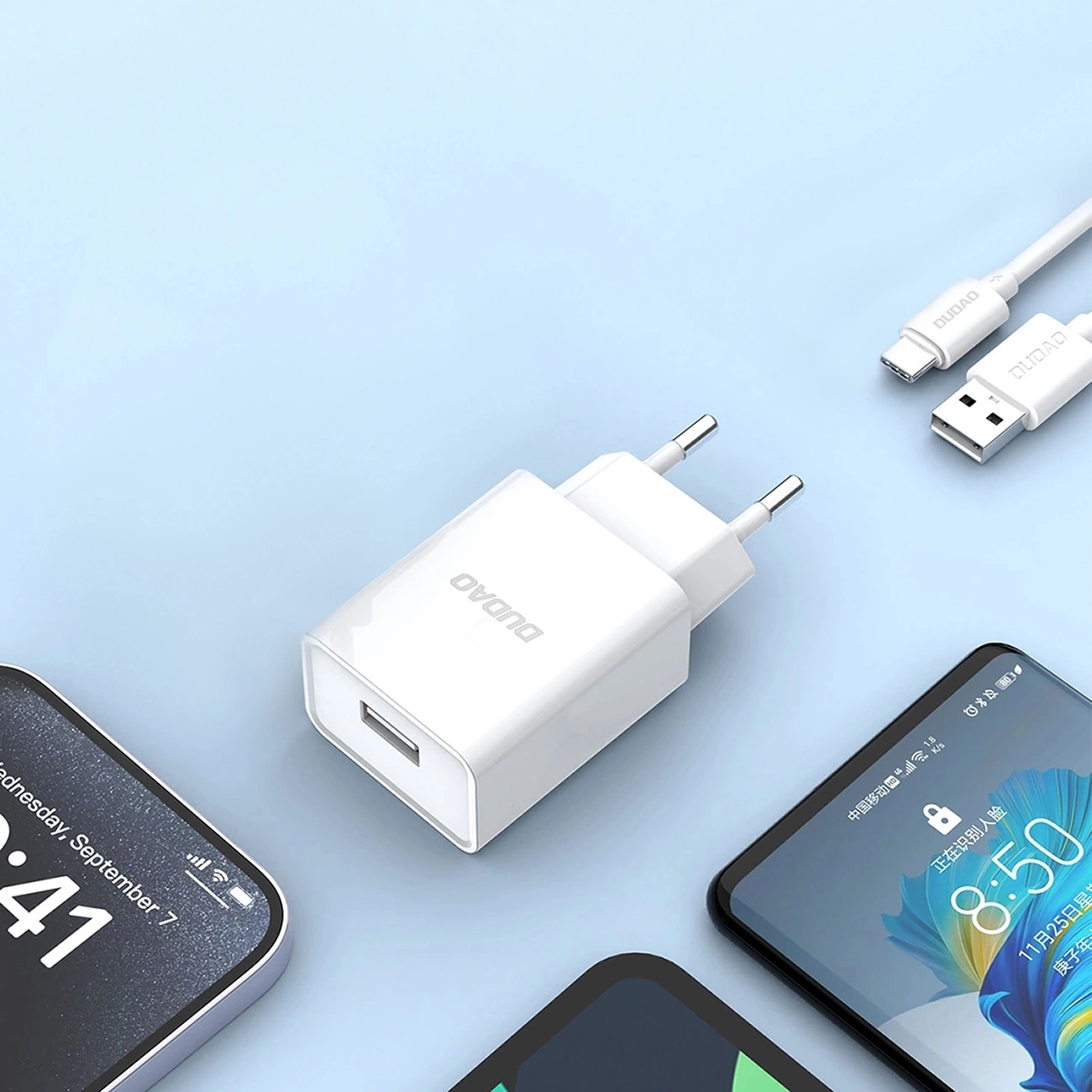 Cargador de Red con Cable USB-C Dudao A4EU, 10W, 2.1A, 1 x USB-A, Blanco