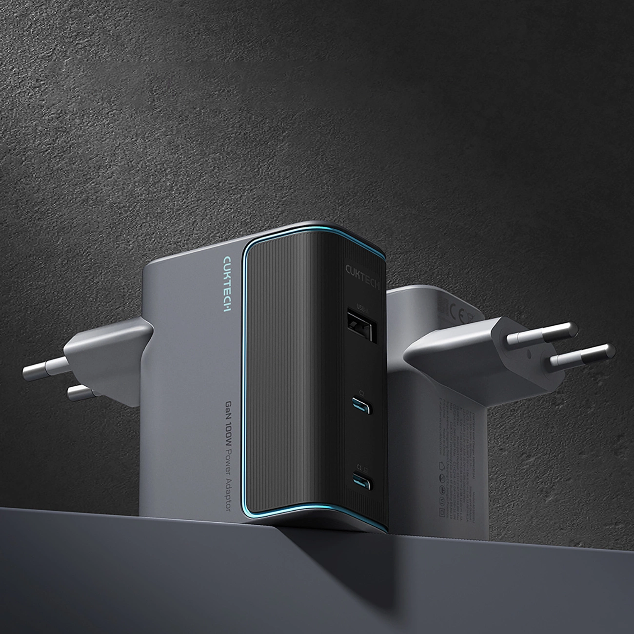 Cargador de Red con Cable USB-C Cuktech, 100W, 5A, 1 x USB-A - 2 x USB-C, Gris CUKAD1003EUG