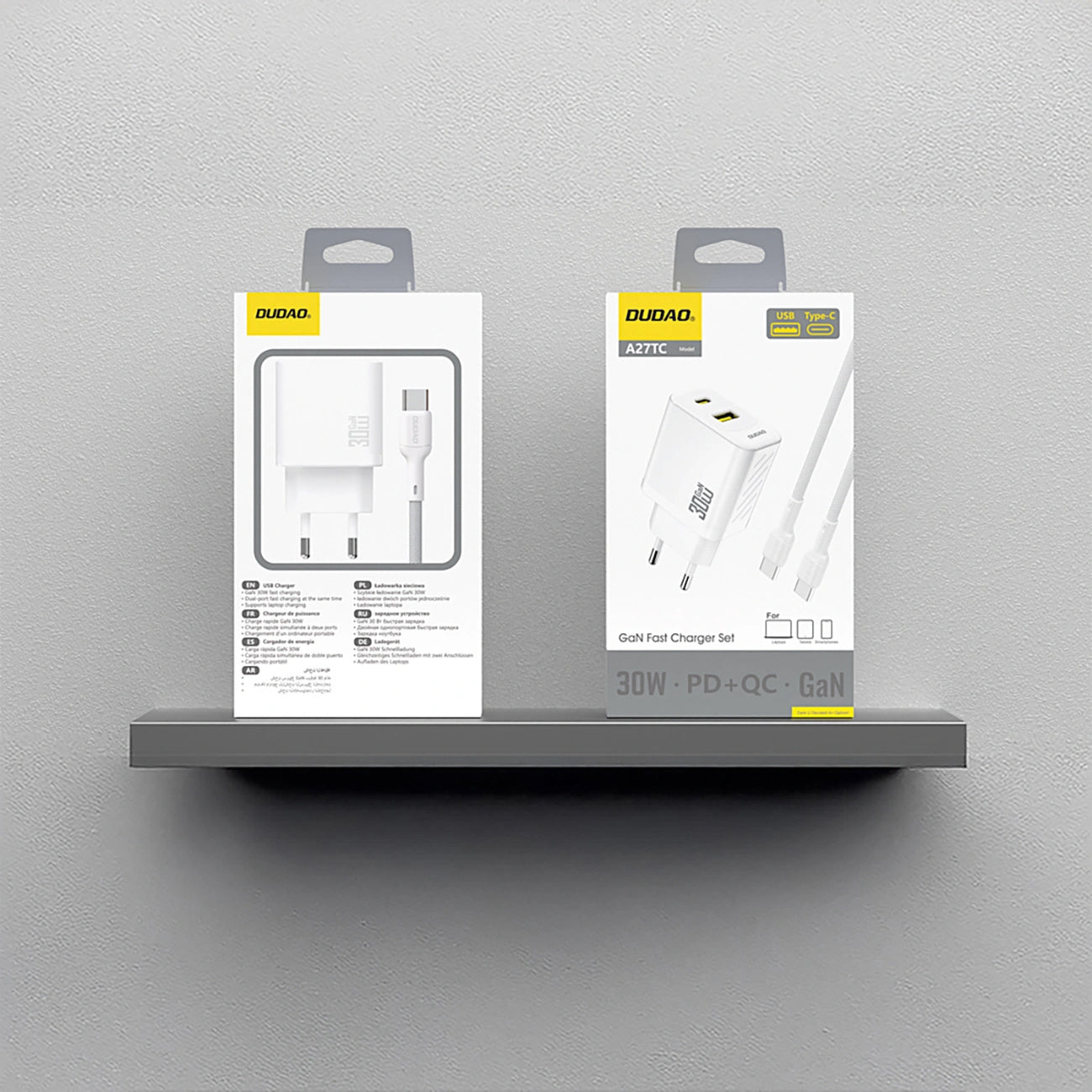 Cargador de Red con Cable USB-C Dudao A27TCEU, 30W, 1 x USB-A - 1 x USB-C, Blanco