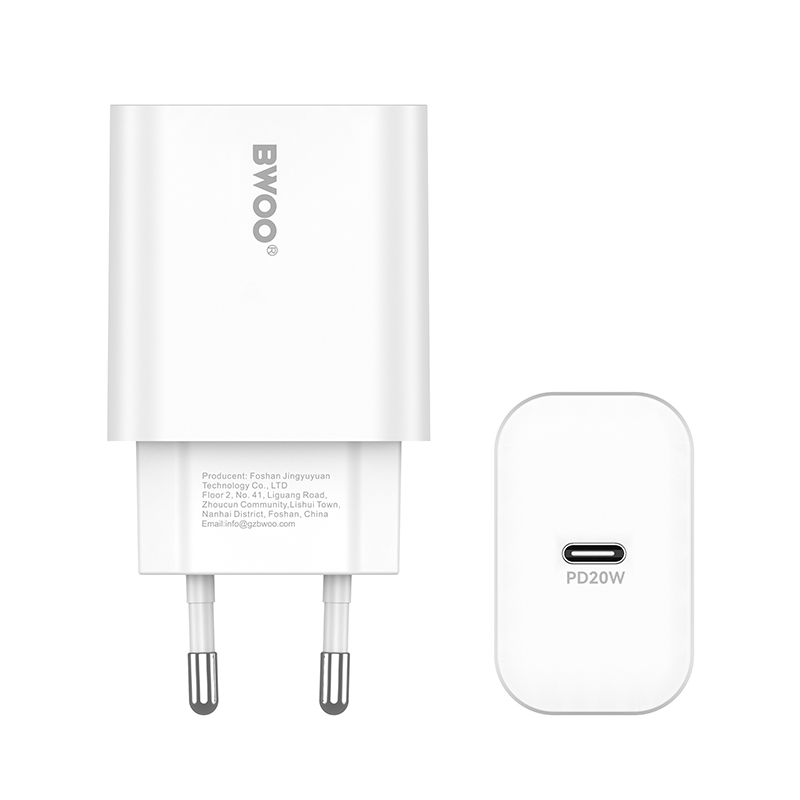 Cargador de Red con Cable USB-C BWOO CDA233, 20W, 3A, 1 x USB-C, Blanco