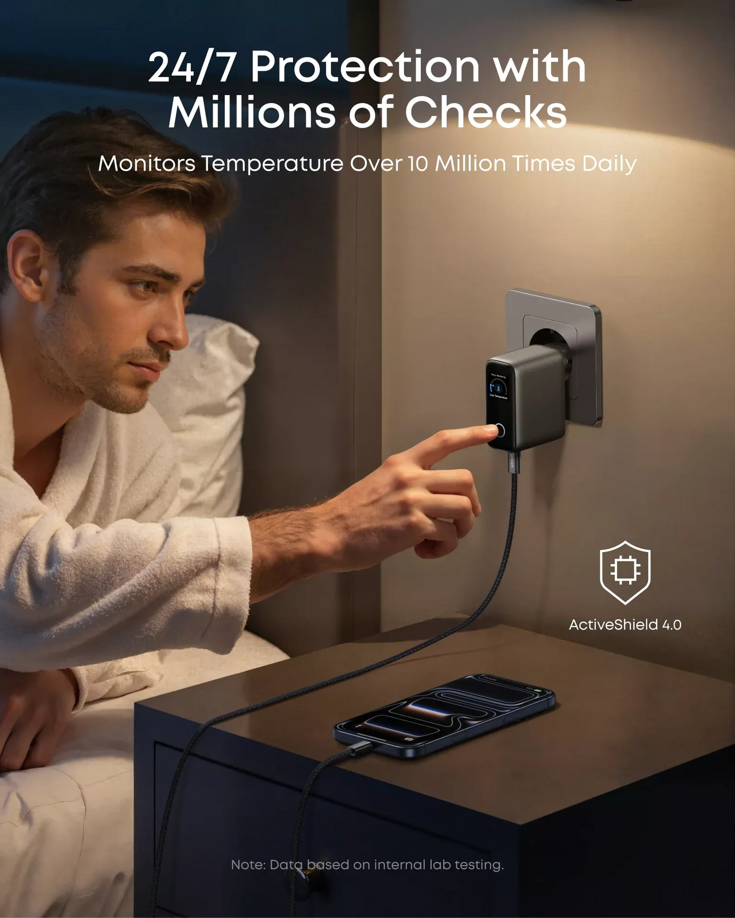 Cargador de Red con Cable USB-C Anker Smart Display, 100W, 5A, 1 x USB-A - 2 x USB-C, Gris B121BGZ1