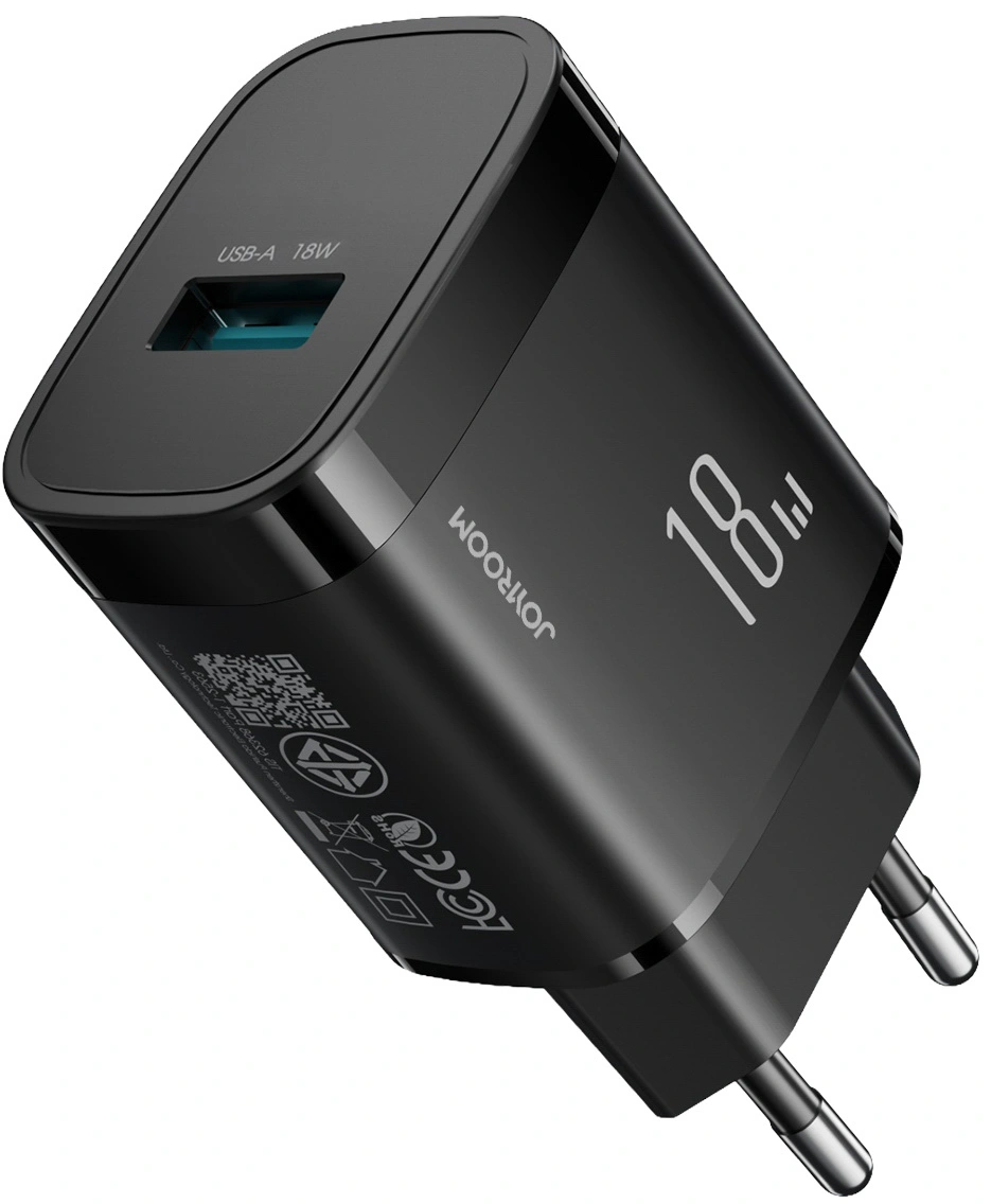 Cargador de Red con Cable USB-C Joyroom JR-TF4, 18W, 3A, 1 x USB-A, Negro