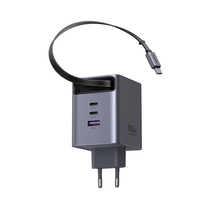 Cargador de Red con Cable USB-C UGREEN X616 (65828), 100W, 5A, 1 x USB-A - 3 x USB-C, Gris