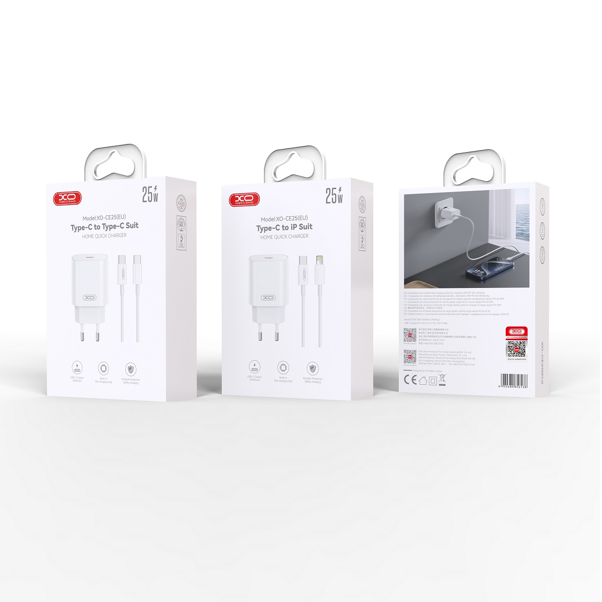 Cargador de Red con Cable USB-C XO Design CE25, 25W, 3A, 1 x USB-C, Blanco