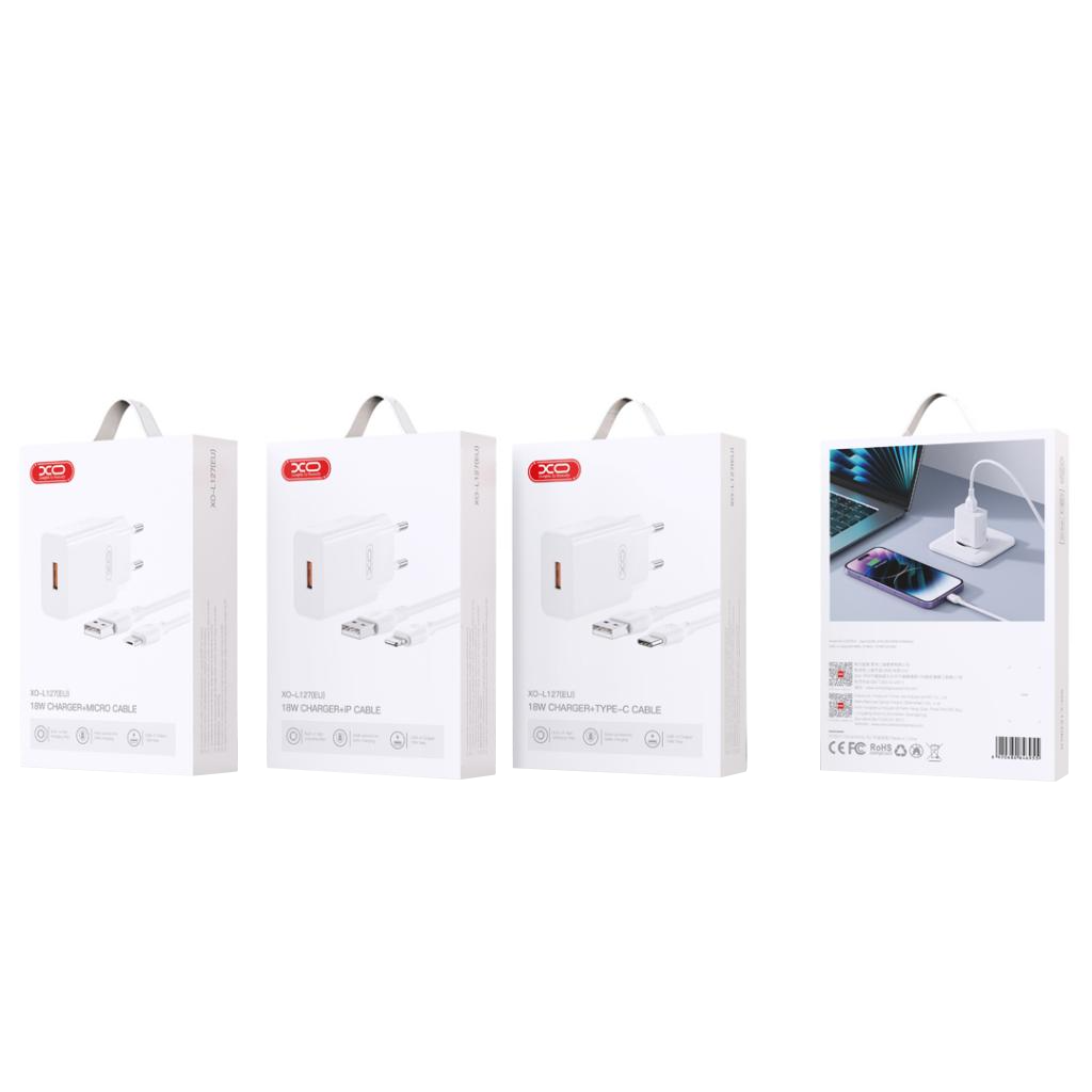 Cargador de Red con Cable USB-C XO Design L127, 18W, 3A, 1 x USB-A, Blanco