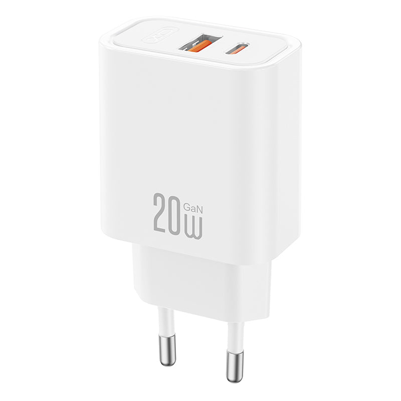 Cargador de Red con Cable USB-C XO Design CE40, 20W, 3A, 1 x USB-A - 1 x USB-C, Blanco