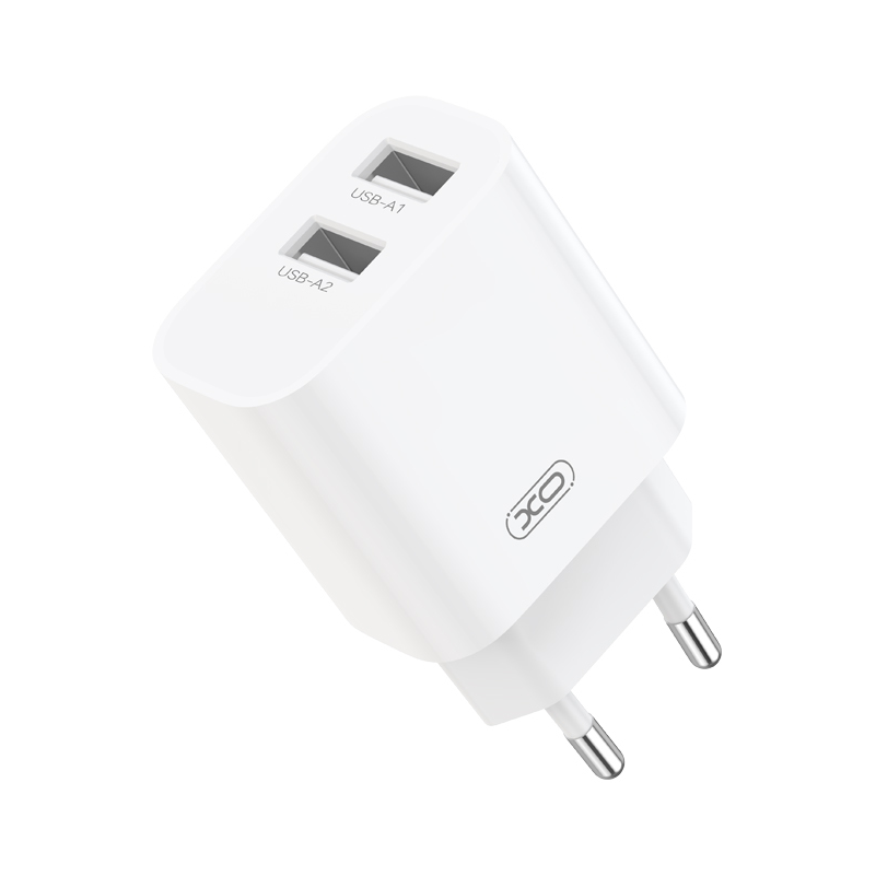 Cargador de red con cable USB-C XO Design CE55, 12 W, 2,4 A, 2 x USB-A, blanco