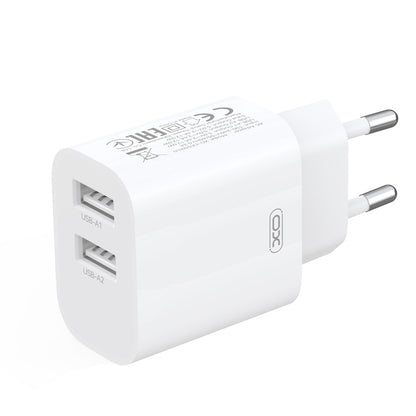 Cargador de pared con cable Lightning XO Design CE55, 12 W, 2,4 A, 2 x USB-A, blanco