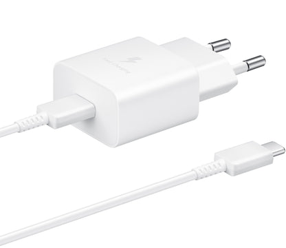 Cargador de red Samsung USB-C con cable USB-C, 15 W, 2 A, 1 x USB-C, blanco EP-T1510XWEGEU