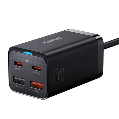 Cargador de red USB-C Baseus GaN3 Pro con cable, 65 W, 3 A, 2 x USB-A - 2 x USB-C, negro CCGP04010101