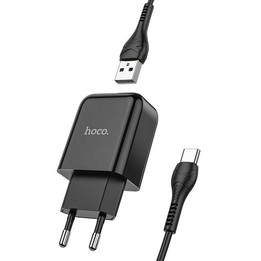 Cargador de Red con Cable USB-C HOCO N2, 10W, 2A, 1 x USB-A, Negro