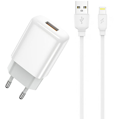 Cargador de red Prestico F7S con cable Lightning, 12 W, 2,4 A, 1 x USB-A, blanco 