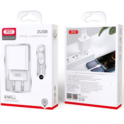 Cargador de red con cable microUSB XO Design CE02C, 10,5 W, 2,1 A, 2 x USB-A, blanco 