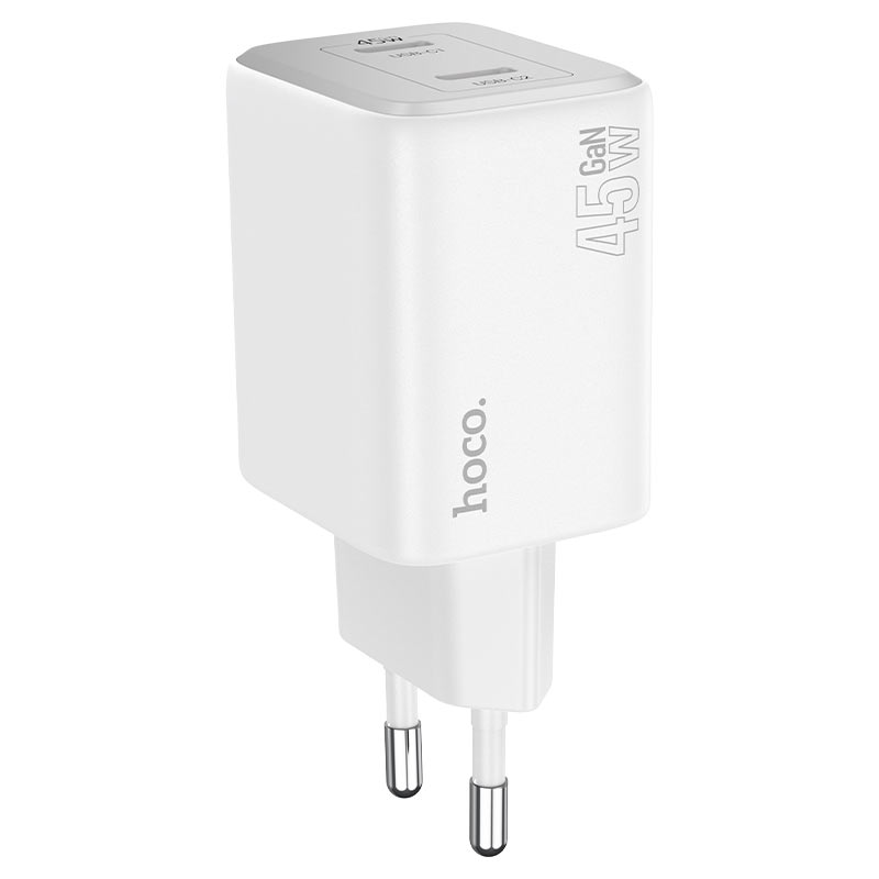 Cargador de red con cable Lightning HOCO N42, 45W, 3A, 2 x USB-C, Blanco 