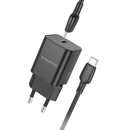 Cargador de red con cable USB-C Borofone BN13 Safety, 30W, 3A, 1 x USB-C, Negro 