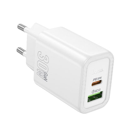 Cargador de Red HOCO N63, 30W, 3A, 1 x USB-A - 1 x USB-C, Blanco