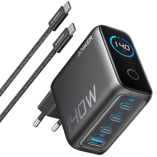 Cargador de Red con Cable USB-C Anker Zolo, 140W, 5A, 1 x USB-A - 3 x USB-C, Negro B2697GZ1