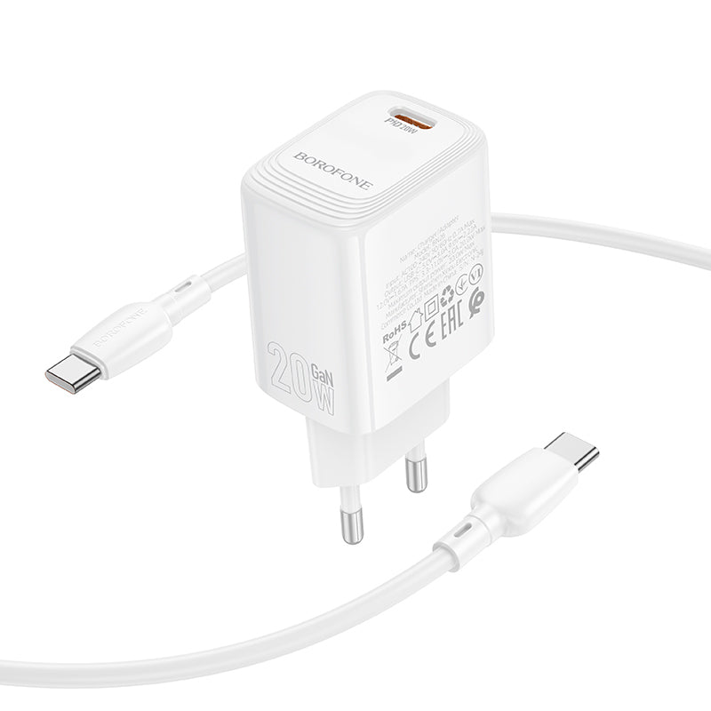 Cargador de Red con Cable USB-C Borofone BN26 Fuente, 20W, 3A, 1 x USB-C, Blanco