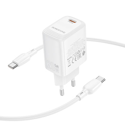 Cargador de Red con Cable USB-C Borofone BN26 Fuente, 20W, 3A, 1 x USB-C, Blanco