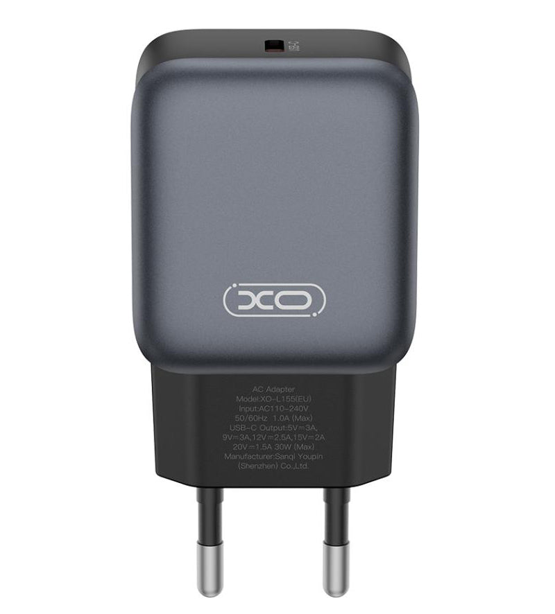 Cargador de Red con Cable USB-C XO Design L155, 30W, 3A, 1 x USB-C, Negro