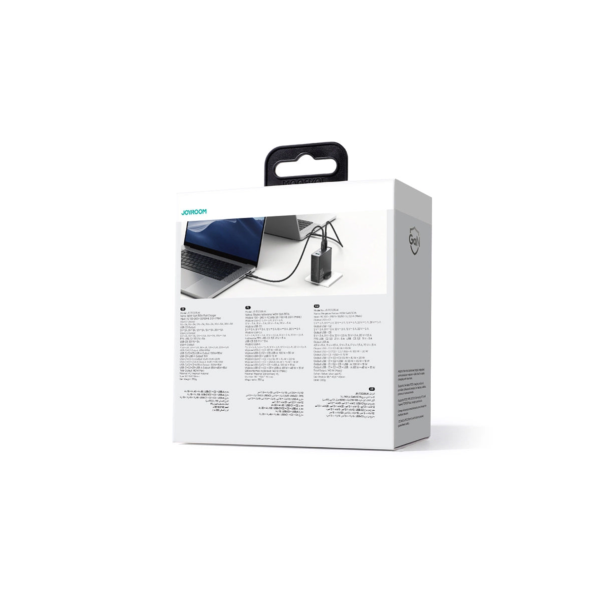Cargador de Red con Cable USB-C Joyroom JR-TCG05UK, 140W, 5A, 1 x USB-A - 3 x USB-C, UK, Negro
