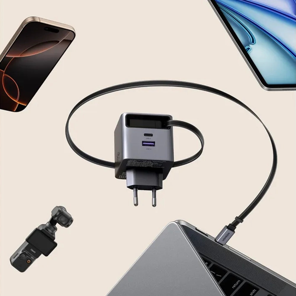 Cargador de Red con Cable USB-C UGREEN X615, 65W, 3A, 1 x USB-A - 1 x USB-C, Gris