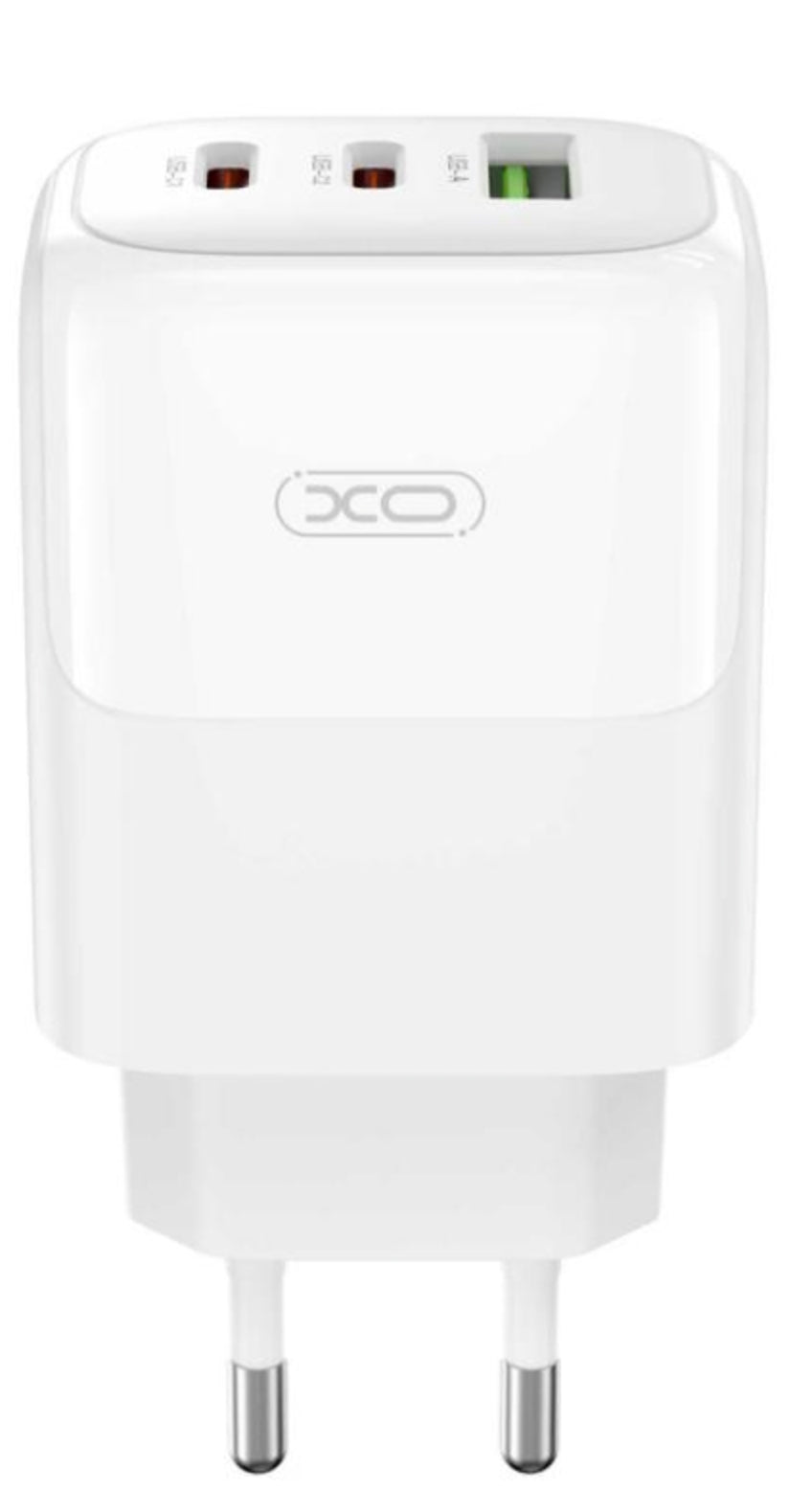 Cargador de Red con Cable USB-C XO Design L139, 65W, 4.5A, 1 x USB-A - 2 x USB-C, Blanco