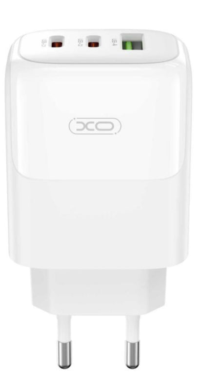 Cargador de Red con Cable USB-C XO Design L139, 65W, 4.5A, 1 x USB-A - 2 x USB-C, Blanco