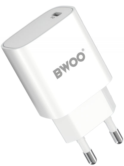 Cargador de Red con Cable Lightning BWOO CDA159, 20W, 3A, 1 x USB-C, Blanco