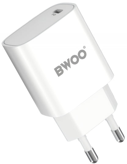 Cargador de Red con Cable USB-C BWOO CDA159, 20W, 3A, 1 x USB-C, Blanco