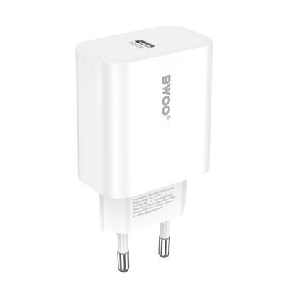 Cargador de Red con Cable USB-C BWOO CDA233, 20W, 3A, 1 x USB-C, Blanco