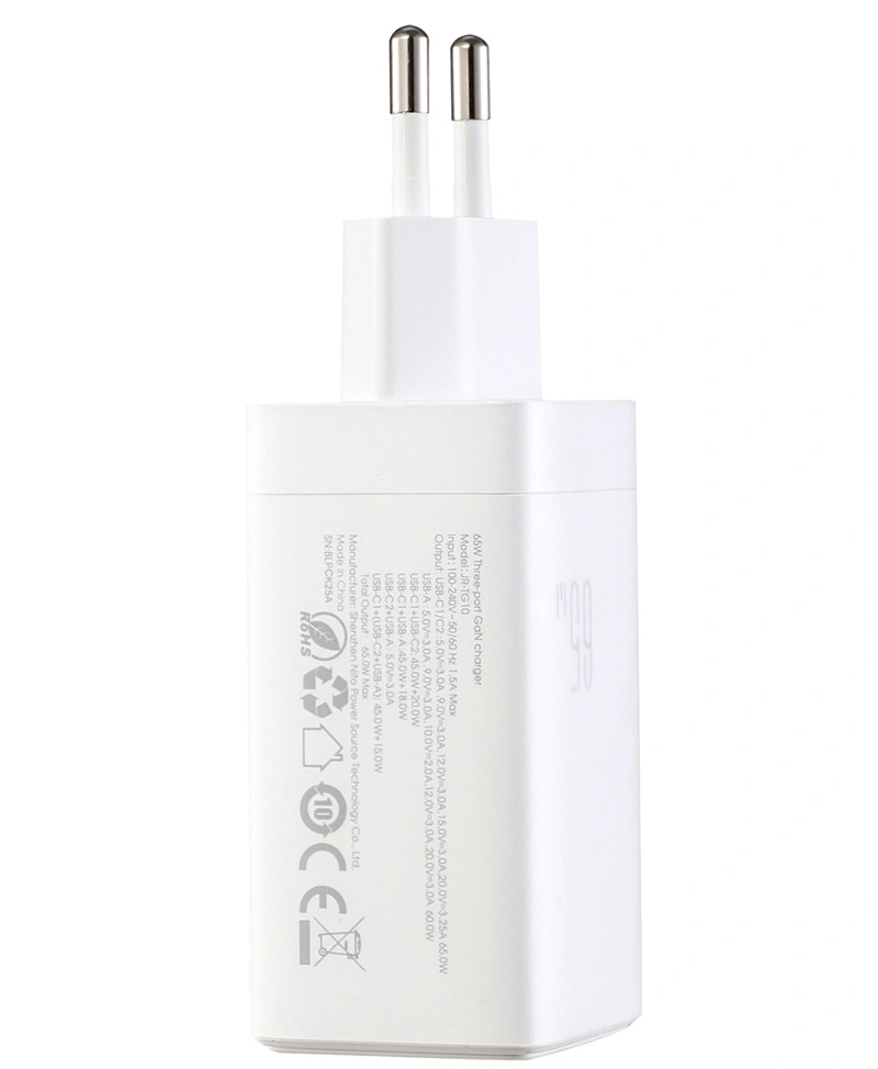 Cargador de Red con Cable USB-C Joyroom JR-TG10, 65W, 3.25A, 1 x USB-A - 2 x USB-C, Blanco