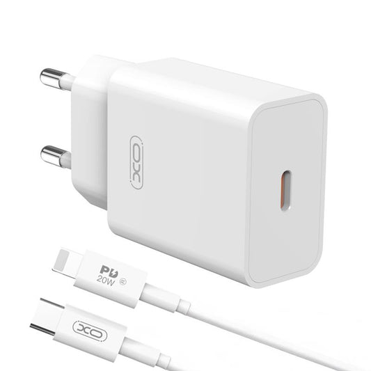 Cargador de Red con Cable Lightning XO Design L126, 20W, 3A, 1 x USB-C, Blanco