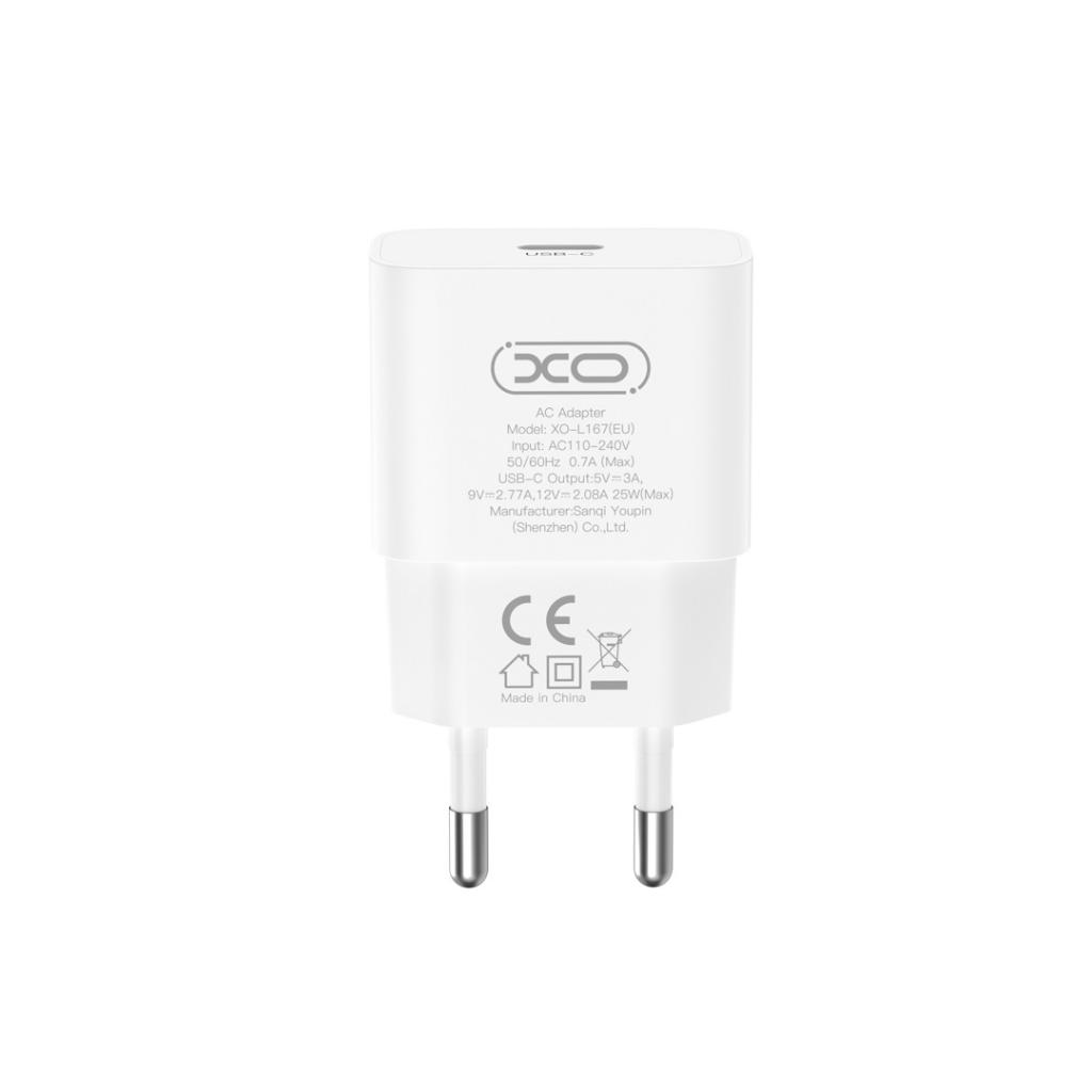 Cargador de Red con Cable Lightning XO Design L167, 25W, 3A, 1 x USB-C, Blanco