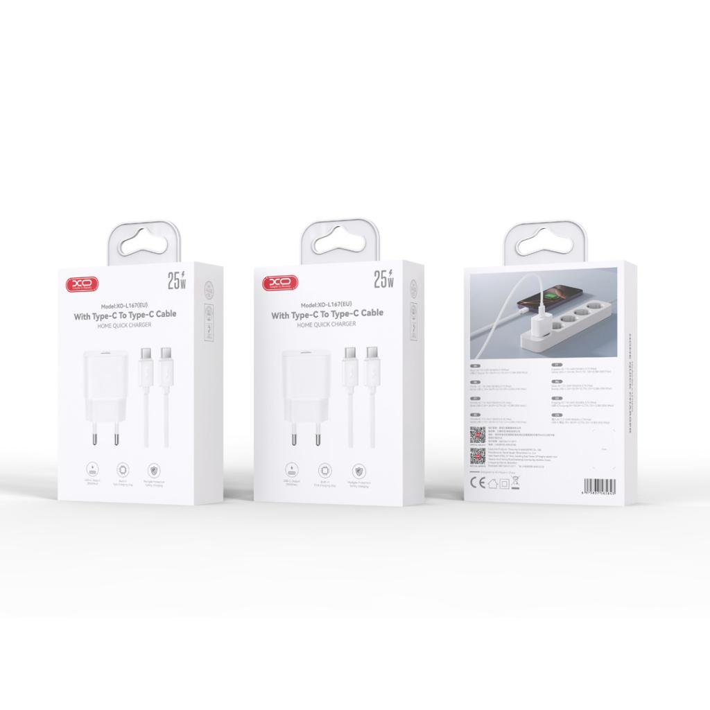 Network Charger with USB-C Cable XO Design L167, 25W, 3A, 1 x USB-C, White