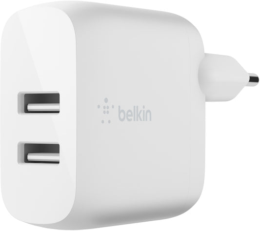 Cargador de Red con Cable USB-C Belkin BoostCharge Dual, 24W, 2.4A, 2 x USB-A, Blanco WCE001vf1MWH
