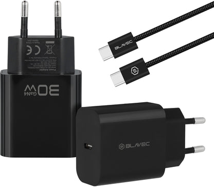 Cargador de pared con cable USB-C Blavec BC-14, 30 W, 3 A, 1 x USB-C, negro