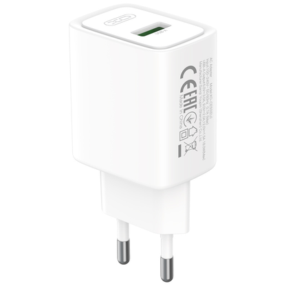 Cargador de red con cable USB-C XO Design CE50, 18 W, 3 A, 1 x USB-A, blanco