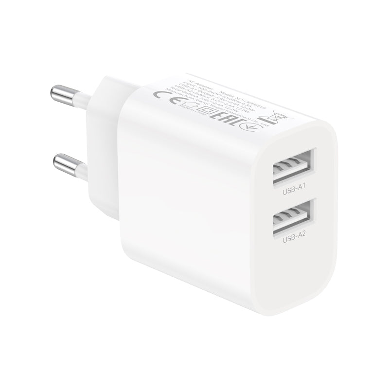 Cargador de pared con cable Lightning XO Design CE55, 12 W, 2,4 A, 2 x USB-A, blanco