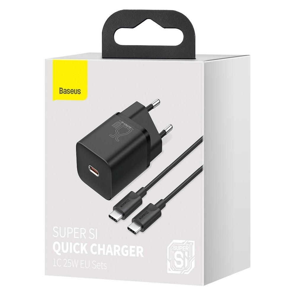 Cargador de red Baseus Super Si USB-C con cable USB-C, 25 W, 3 A, 1 x USB-C, negro TZCCCSUP-L01 