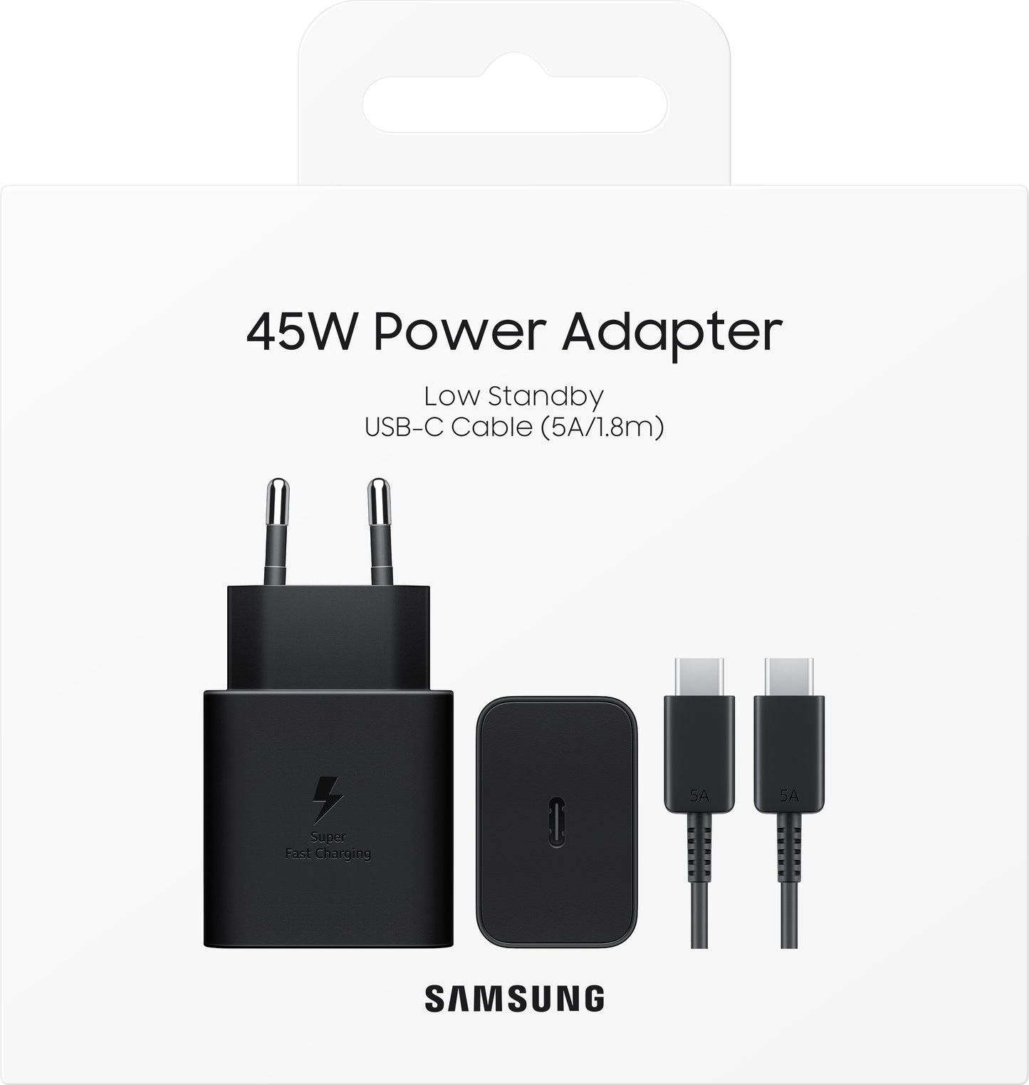 Cargador de red Samsung con cable USB-C, 45 W, 4,05 A, 1 x USB-C, negro EP-T4511XBEGEU 