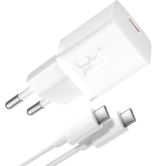 Baseus GaN5S Cable USB-C Cargador de red GaN5S, 30W, 3A, 1 x USB-C, Blanco P1011090902213-00 