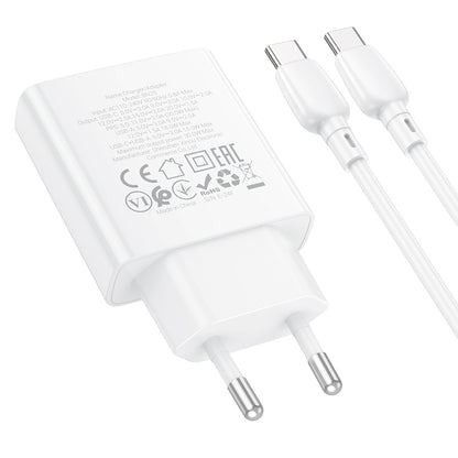 Cargador de red con cable USB-C Borofone BN25 Wish, 30W, 3A, 1 x USB-A - 1 x USB-C, Blanco 