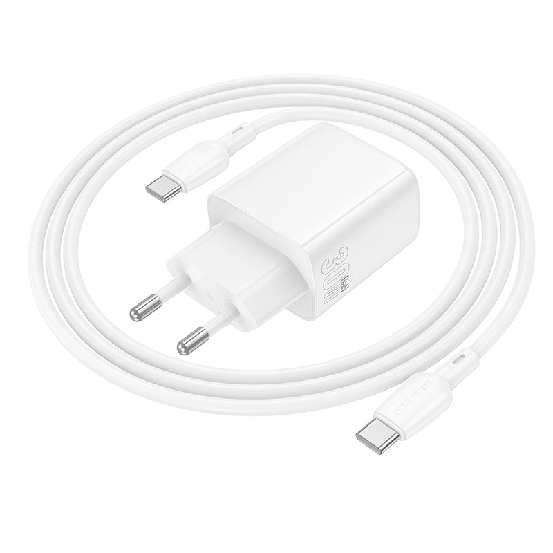 Cargador de Red con Cable USB-C Borofone BN29 Fuente, 30W, 3A, 1 x USB-A - 1 x USB-C, Blanco